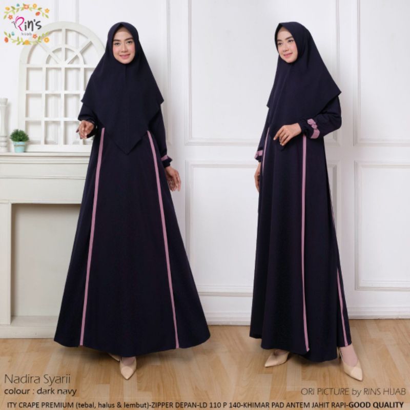 Nadira Syar'i Set / gamis muslimah set khimar by Rins hijab