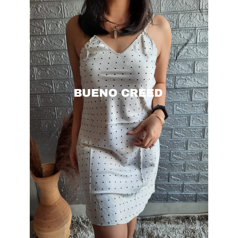 BC - Daster Satin Veluci / daster tali satu wanita-Dotty white