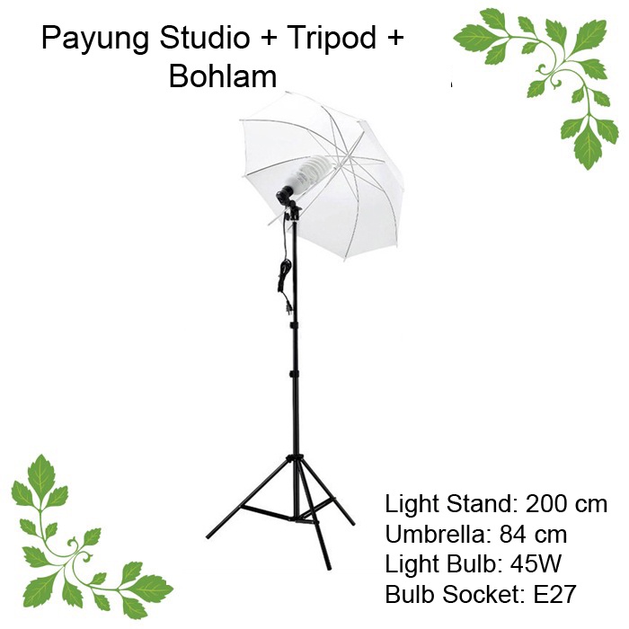 TaffSTUDIO Payung Studio Soft Umbrella Fotografi Studio 84cm + Bohlam 45W  P90L