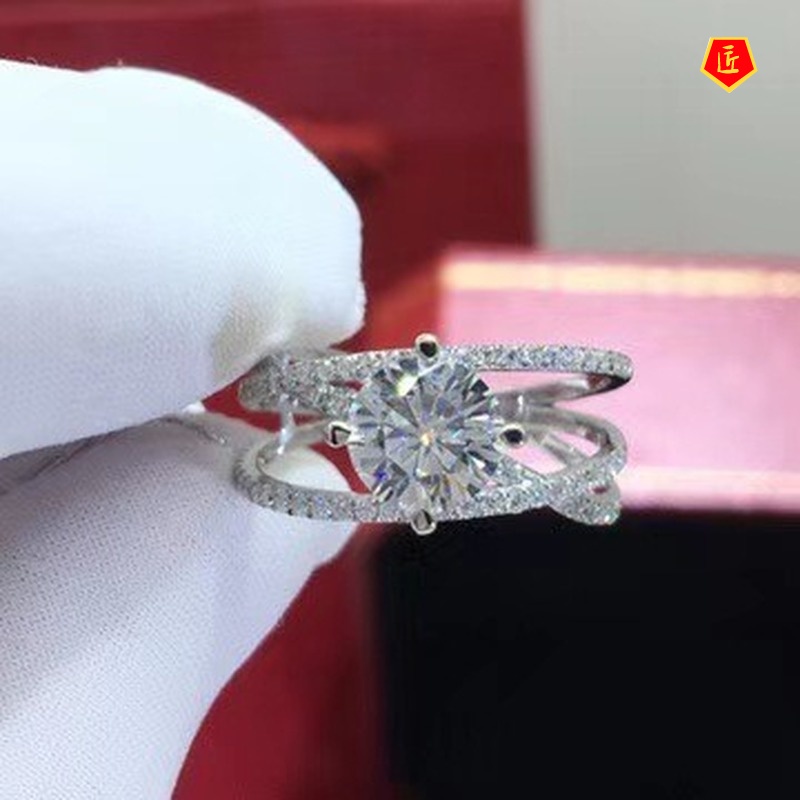 [Ready Stock]Luxury Full Diamond Moissanite Cross Winding Ring