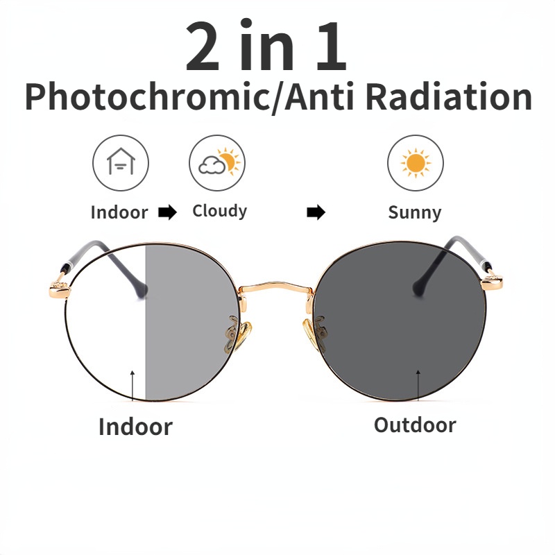 Kacamata Photochromic Anti Radiasi Dengan Bingkai Logam Untuk Pria Dan Wanita