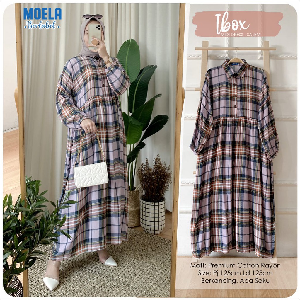 fahion IBOX dress by MOELA ld125cm premium cotton rayon gamis dewasa wanita MUSLIM kotak kotak