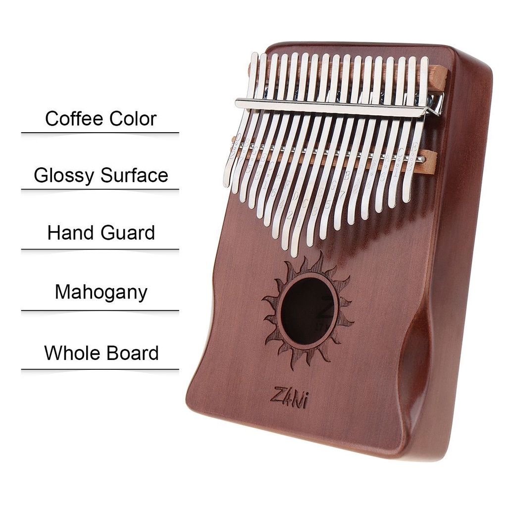 Alat Musik Kalimba Piano Jempol 17 Kunci Permukaan Glossy Bahan Mahoni Dengan Pelindung Tangan