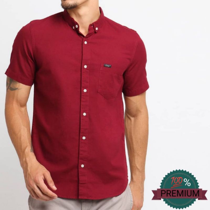 Kemeja Pria Basic Lengan Pendek Premium CONCEPT Ukuran M,L,XL,XXL,3XL,4XL, Kemeja Pendek Polos Marun