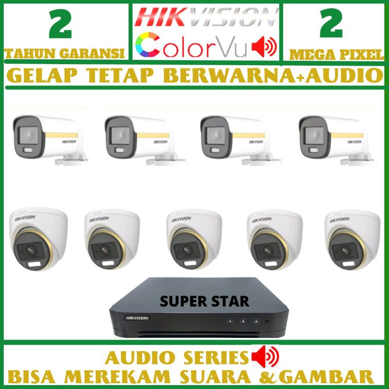 PAKET CCTV COLORVU HIKVISION 16 CHANNEL 9 KAMERA 2MP GELAP TETAP BERWARNA