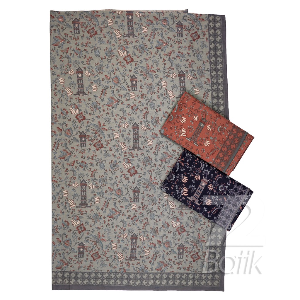 KAIN BATIK KATUN Premium Motif Jam Gadang Warna Hitam Coklat Cream Abu Grey Gray 724536 Cap 72 Jarik Jarit Samping Kebat Panjang Batik Katun Modern Premium Bahan Seragam Batik Pernikahan Kantor Keluarga Murah Kamen Jadi Batik Bali Lembaran