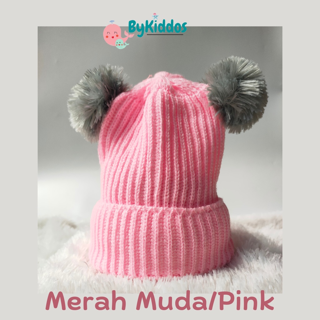 ByKiddos - Topi Rajut Anak Pompom / Topi Rajut Bayi Pompom / Topi Kupluk Pompom Anak / Topi Kupluk Pompom Bay