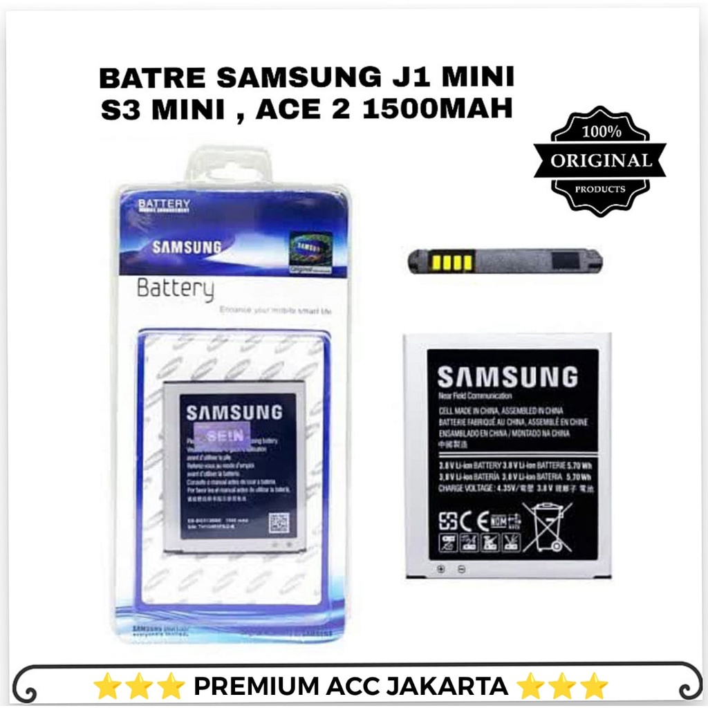 Battery Samsung Galaxy Ace I8160 S3 / Batre Baterai Galaxy S3 MINI / GALAXY ACE 2 / J105 / J1 Mini Ori 99