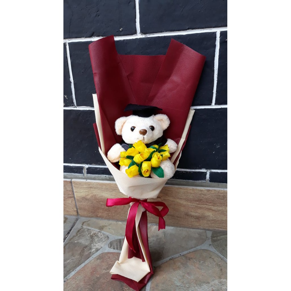 Buket boneka wisuda teddy bear Bucket Bunga Ultah Fanel Flanel murah Kado Wisuda Hadiah Ulang Tahun