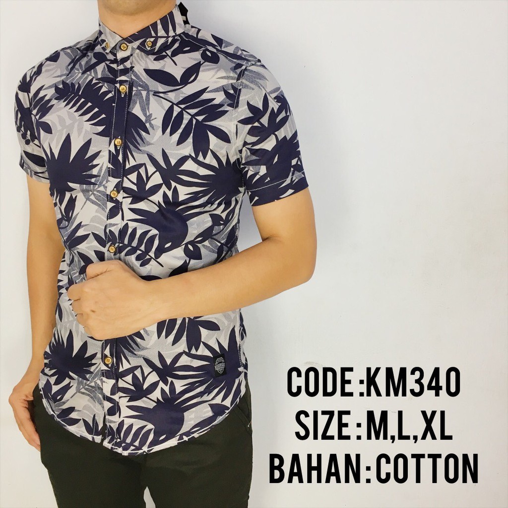 BAJU KEMEJA PENDEK MOTIF DAUN COWOK PRIA LAKI-LAKI