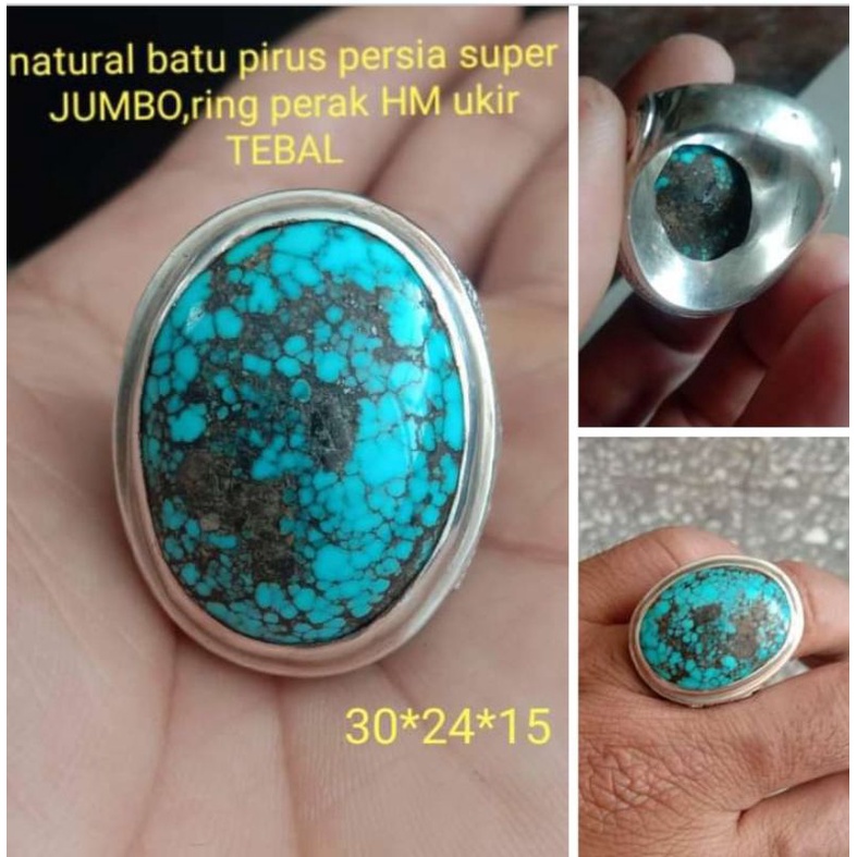 batu pirus persia, ngerikil, jumbo, ring perak HM tebl