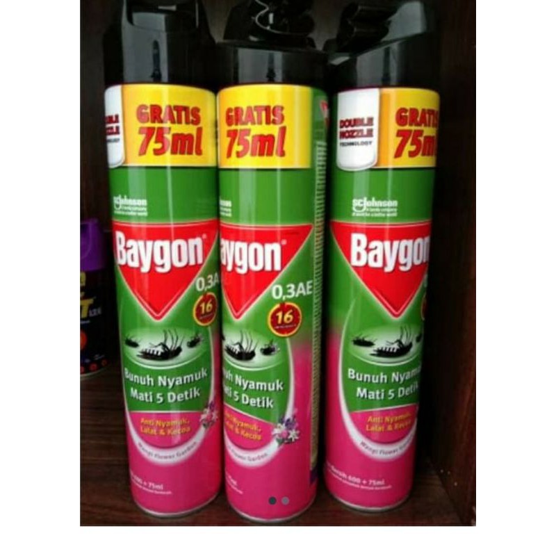 BAYGON SEMPROT ANTI NYAMUK DAN LALAT WANGI FLOWER GARDEN 600ML+75ML