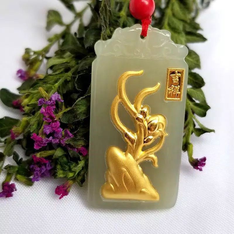 LIONTIN EMAS MURNI 24K KOMBINASI BATU GIOK ALAMI