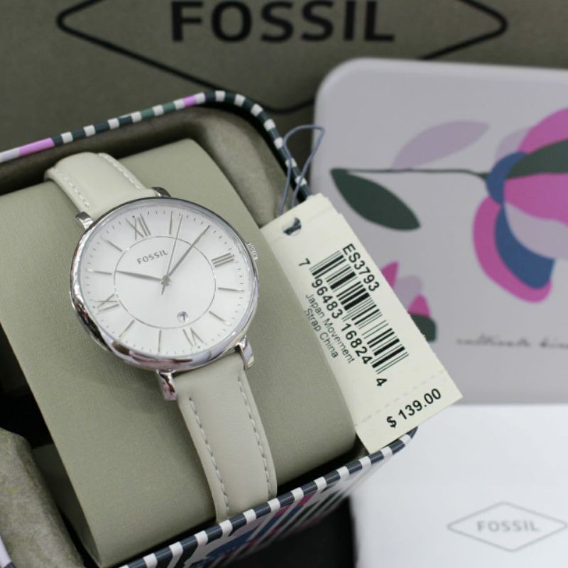 Jam Tangan Wanita Fossil ES3793 Jacqueline Beige Leather Strap Original murah aksesoris cewek kulit
