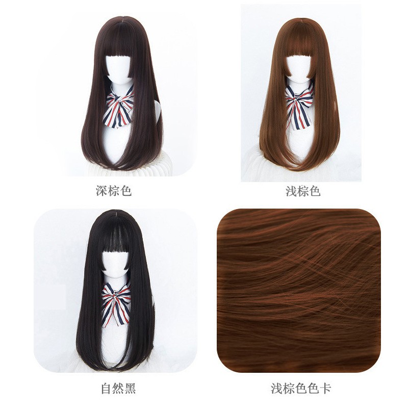 WDA-11 wig daily lolita rambut palsu panjang straight lurus poni side bangs