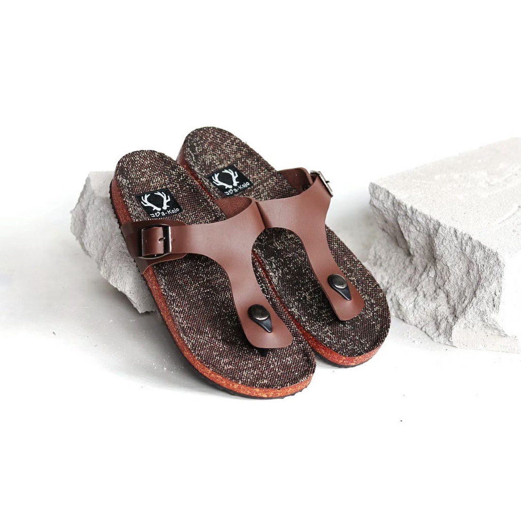 KENICHI I BROWN ORIGINAL x KOJO Sandal Jepit Coklat Pria Sendal Casual Simple Jalan Santai Harian Hangout Main Kondangan Kerja Formal Lebaran Flip Flop Remaja Dewasa Bapak Bapak Kado Orang Tua Semi Kulit Premium Distro 1 01 Footwear Keren Terbaru Kekinian