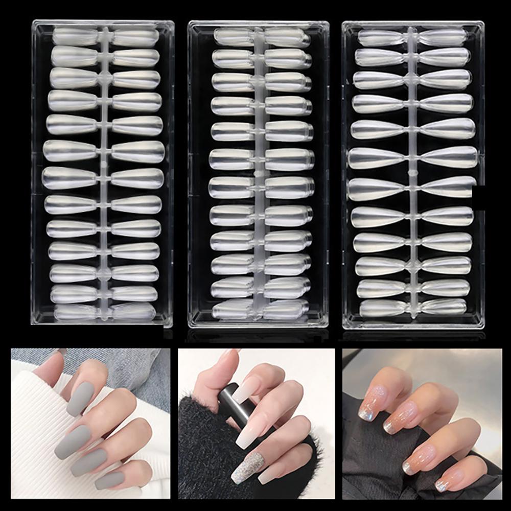 Mxbeauty Kuku Bentuk Ganda Transparan504 /480Pcs Ada Lipatan Manicure Quick Building Mold Tips Penutup Penuh Peti Mati Kuku Palsu