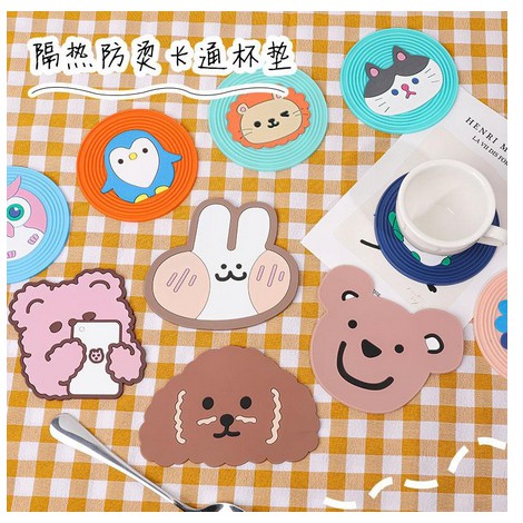 Tatakan gelas silikon lucu, tatakan gelas kartun lucu, / Tatakan Gelas Lucu Karakter Anti panas