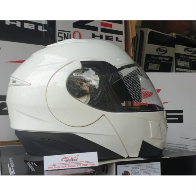 Zeus ZS3020 White Modular Helmet Slide Up - Helm Zeus ZS 3020 Modular