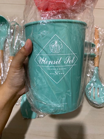 10 Pcs Alat Masak Silikon Spatula Gagang Kayu Dengan Wadah - Hijau Tua