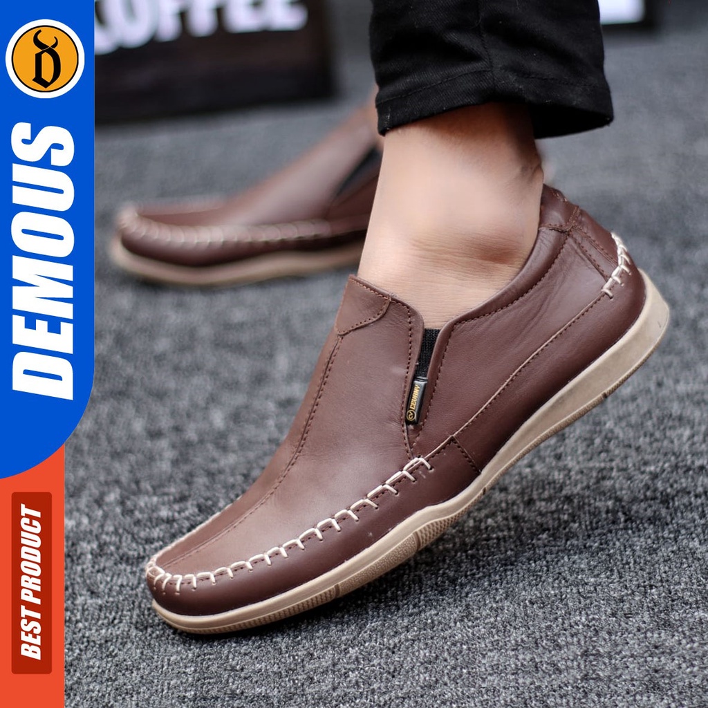 DEMOUS Divoc - Sepatu Casual Slip On Slop Pria Kulit Asli