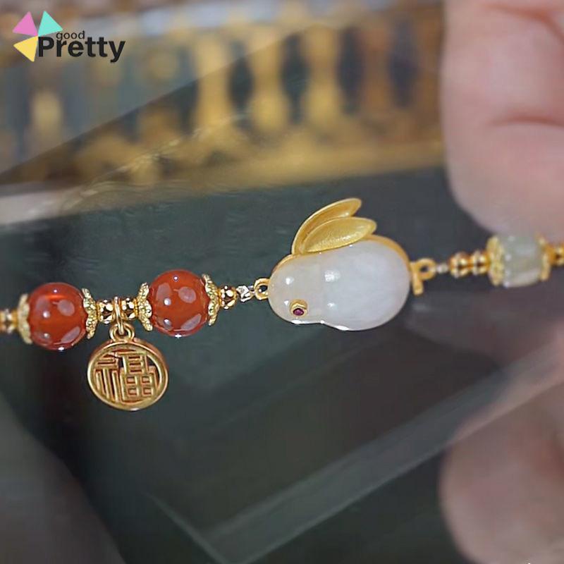 Gelang Giok Furui Desain Kelinci Gaya China retro Serbaguna Untuk Wanita - PD