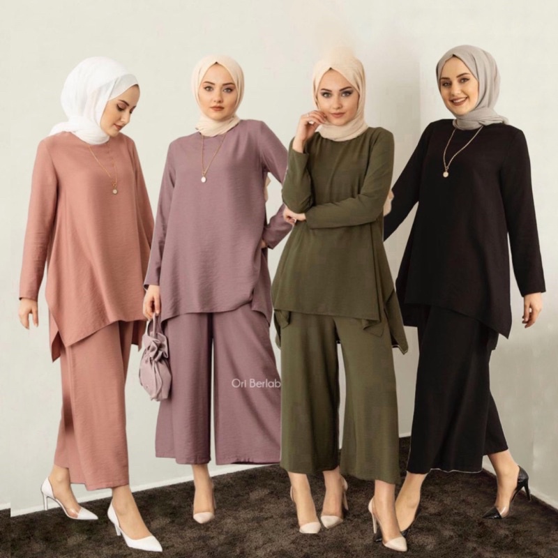 Basic PREMIUM Set Blouse Pants Crinkle // Setelan Blouse Celana Bahan Crinkle // Kulot Crinkle // On