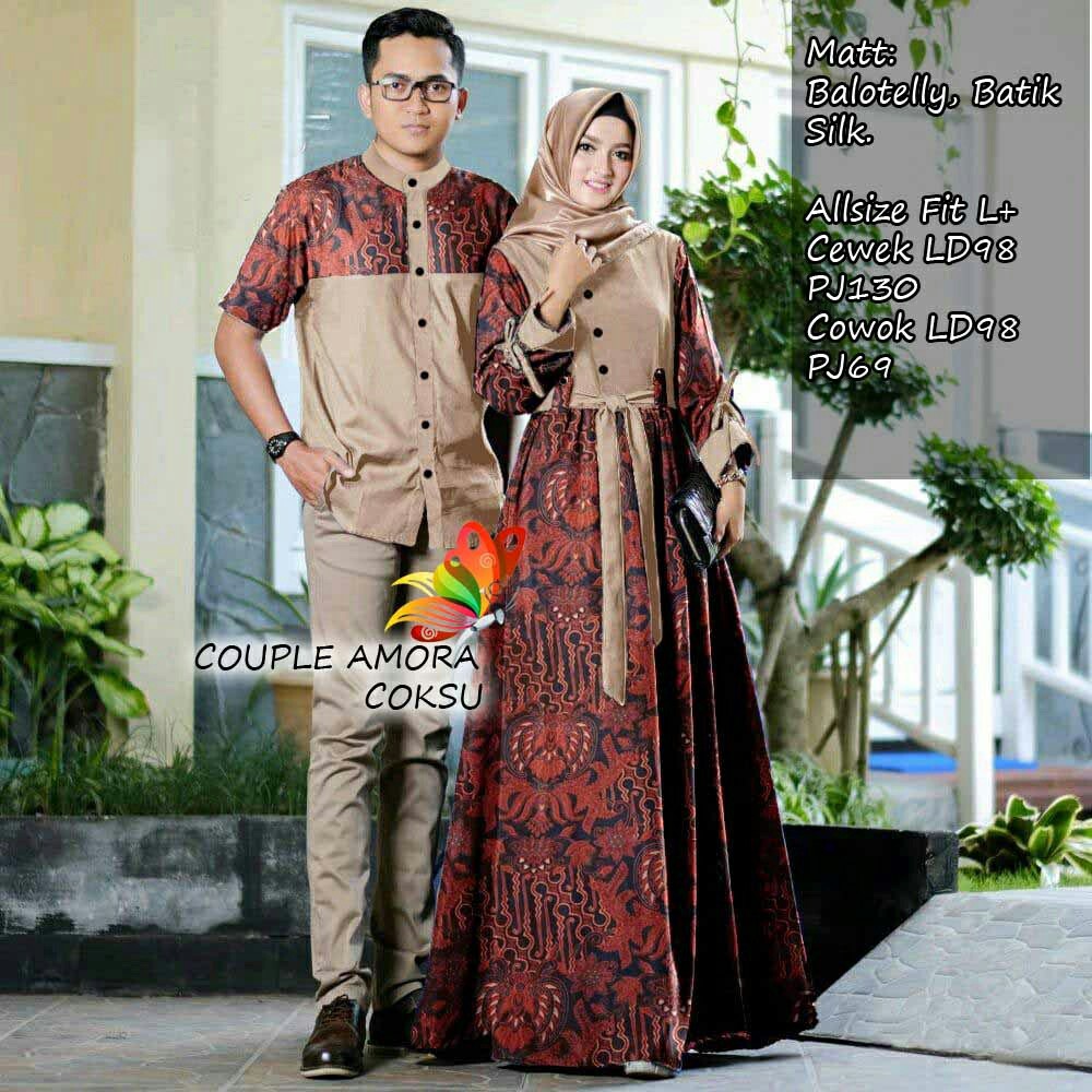 COUPLE AMORA baju pasangan pesta kemeja pria dan gamis syari dress batik muslim wanita
