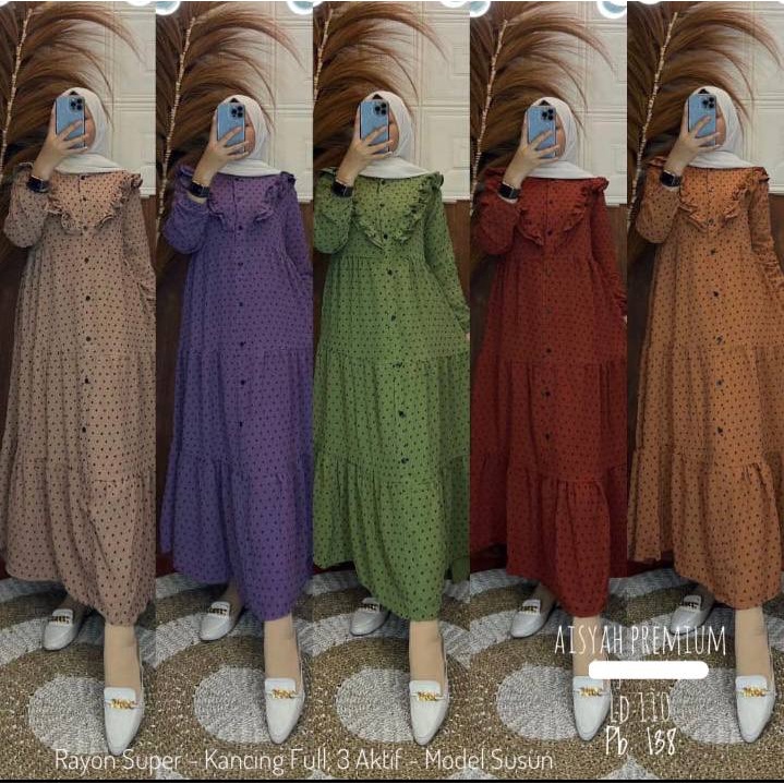 Aisyah Baju Gamis Rayon Polos Terbaru Dress Panjang Wanita Model Susun Kekinian Full Kancing