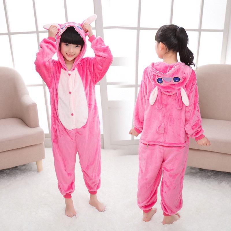 BAJU KOSTUM ONESIE KIGURUMI PIYAMA KARAKTER STITCH PINK SIZE ANAK ANAK