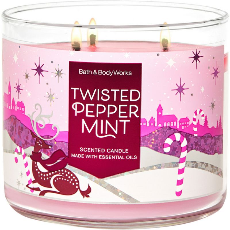 BATH AND BODY WORKS BBW TWISTED PEPPERMINT 3 WICK SCENTED CANDLE 411 G