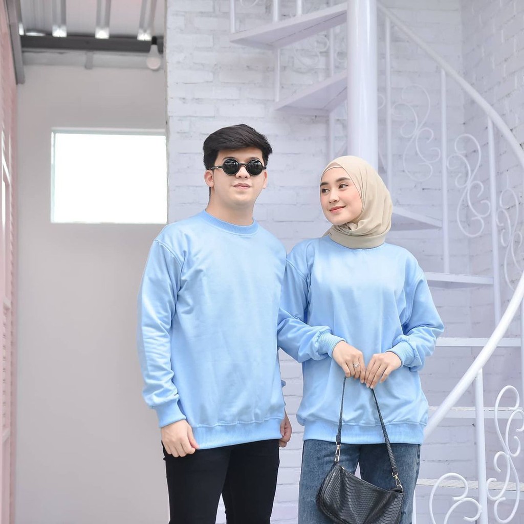 Sweater Crewneck Basic Polosan Wanita Pria Bahan Flecee Tebal Tidak Panas