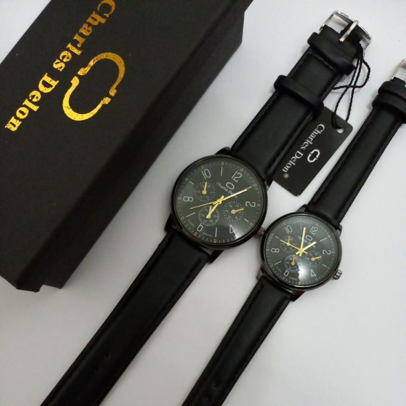 Jam Tangan Couple Cewek Cowok Original Charles delon bahan kulit