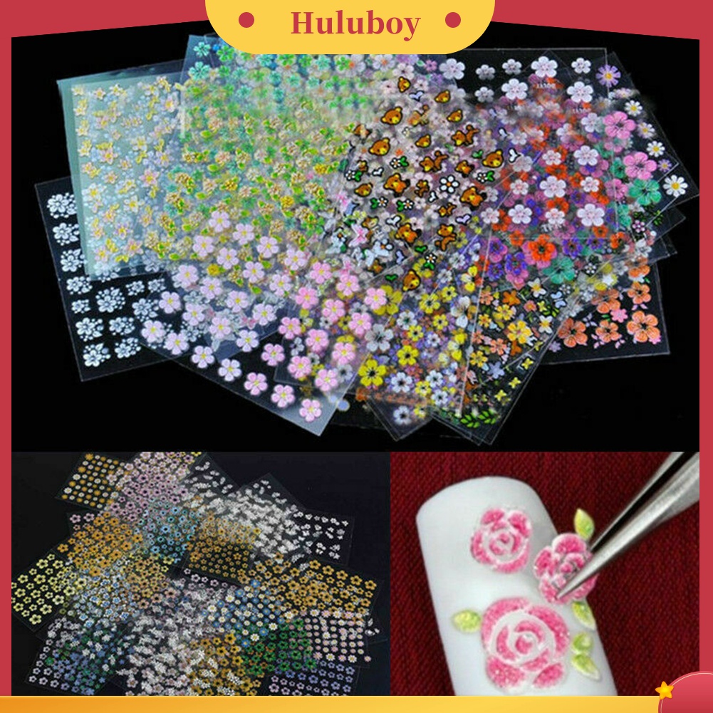 Huluboy Huluboy♡ 10pcs Stiker Kuku 3D Motif Bunga Untuk Dekorasi Manicure