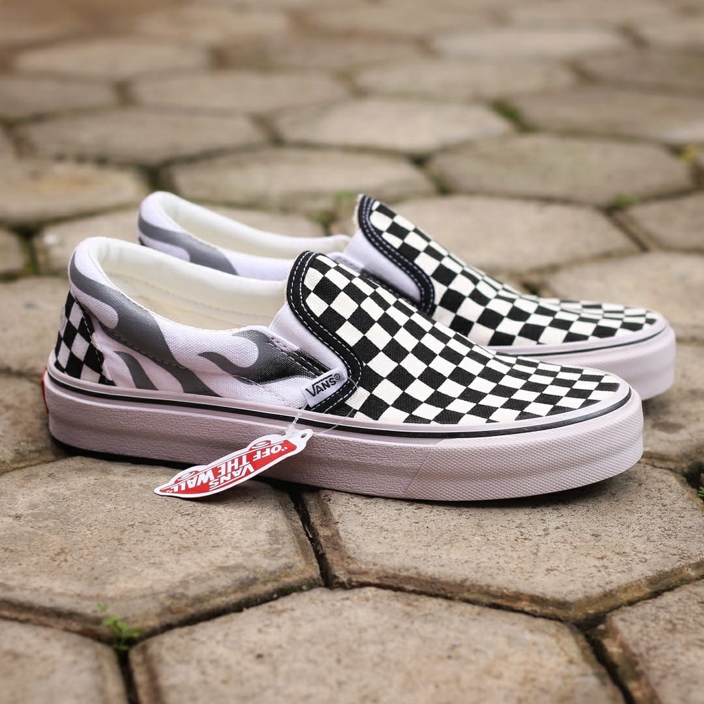 PROMO Vans Slip On Checkerboard Flame Premium | Trend Sepatu Slip On Pria dan Wanita Terbaru