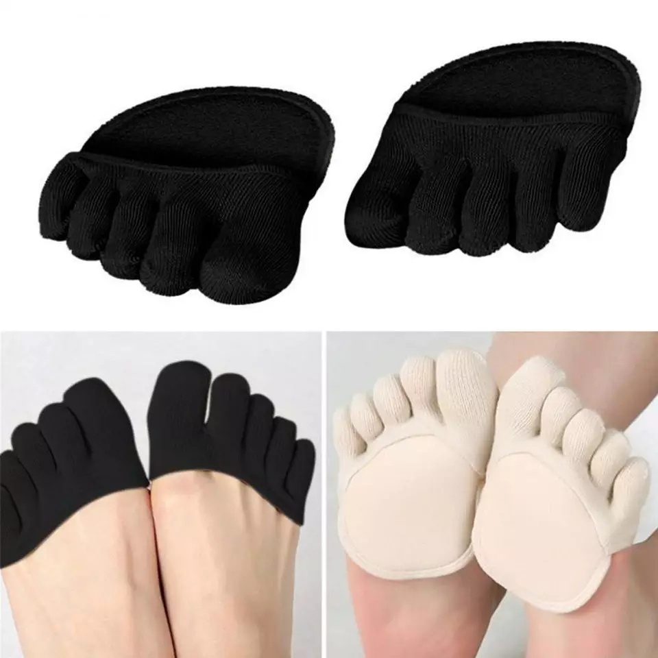 Kaos Kaki Pelindung Kaki Half Insoles Pads finger Socks Kaos Kaki Bantalan Alas Kaki  Depan Model Terbuka Tertutup / Sepasang Pelindung Kaki Cocok Untuk Yoga Kaos Kaki Open Toe Hitam Cream