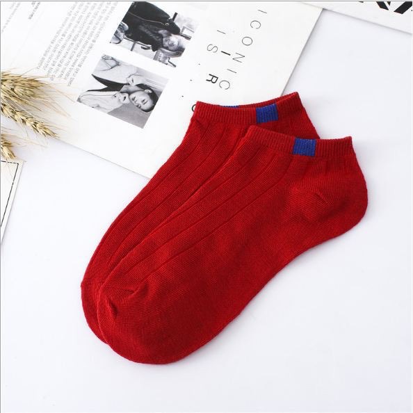 Kaos Kaki Wanita Polos Pendek Aksesoris Sepatu Murah Semata Kaki - LPM Shop-MERAH STRIP BIRU KKI
