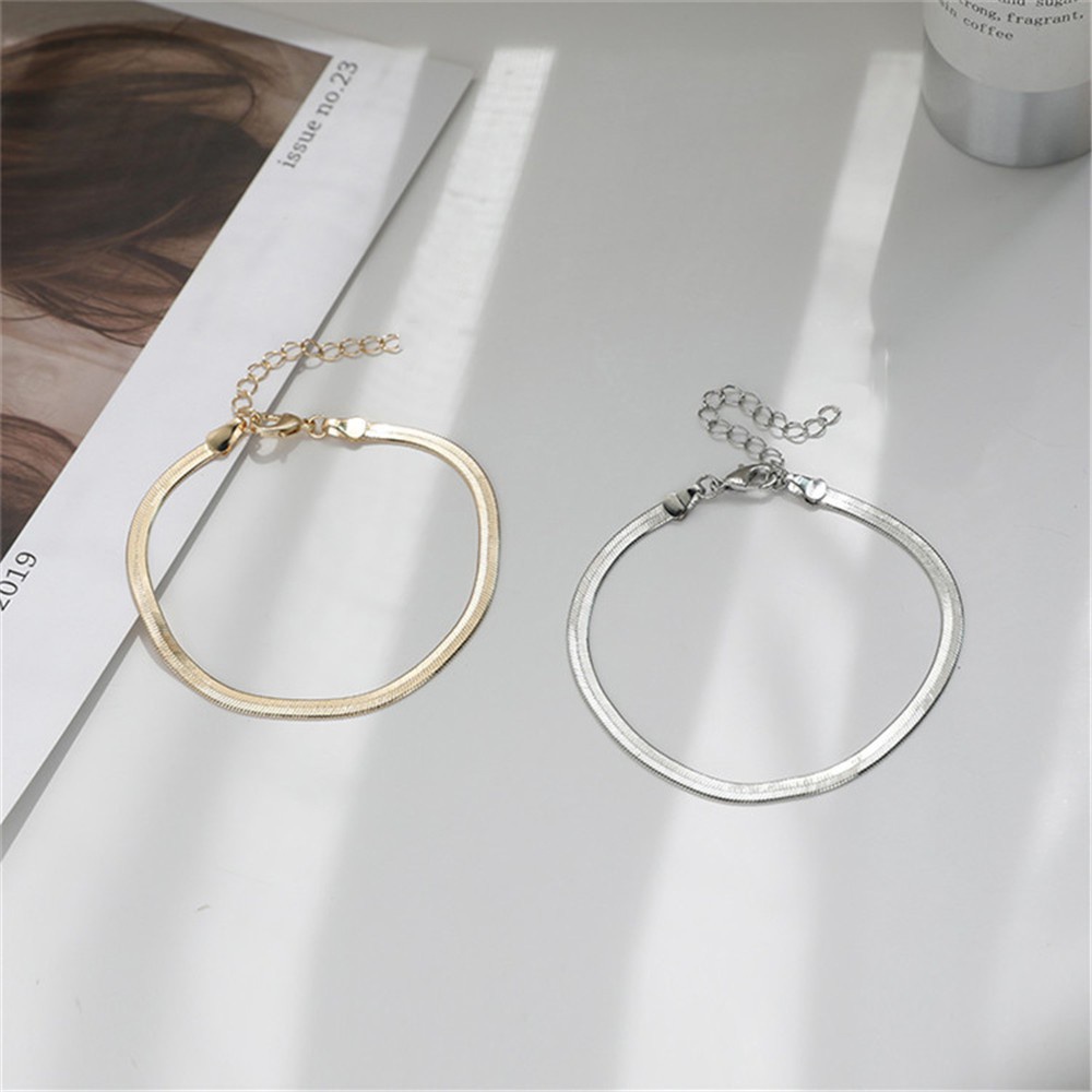 [MS108] GL 05 - Gelang impor model gepeng untuk wanita dan pria | Gelang Korea warna silver dan emas