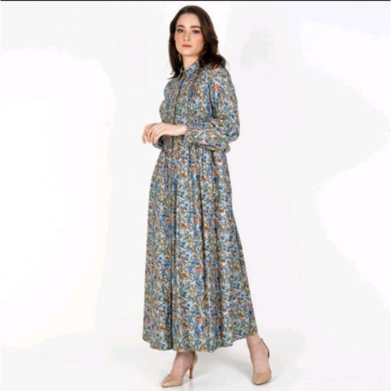 Novel Mice _ gamis Rayon print green floral  ( size L)