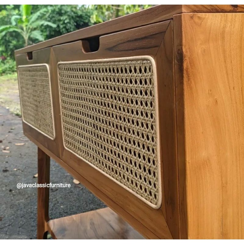 BUFET TV ROTAN RETRO MINIMALIS VINTAGE KAYU JATI GRADE A CABINET SCANDINAVIA PAJANGAN DRAWER FINISHING NATURAL JEPARA-4