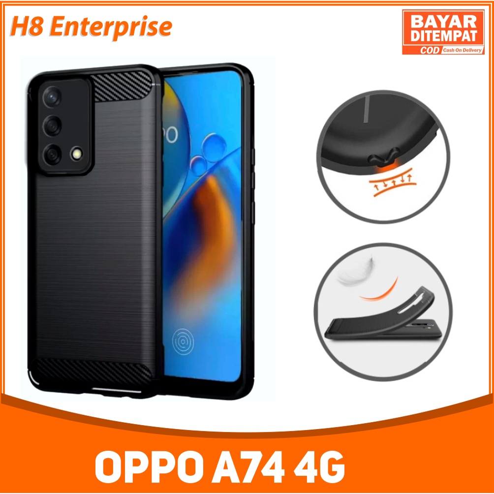 Casing Softcase OPPO A74 4G IPAKY Carbon Fiber Matte Softcase - Hitam