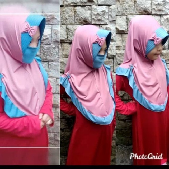 jilbab masker hijab instan anak  / niqob pet pita khimar instan rempel kombinasi