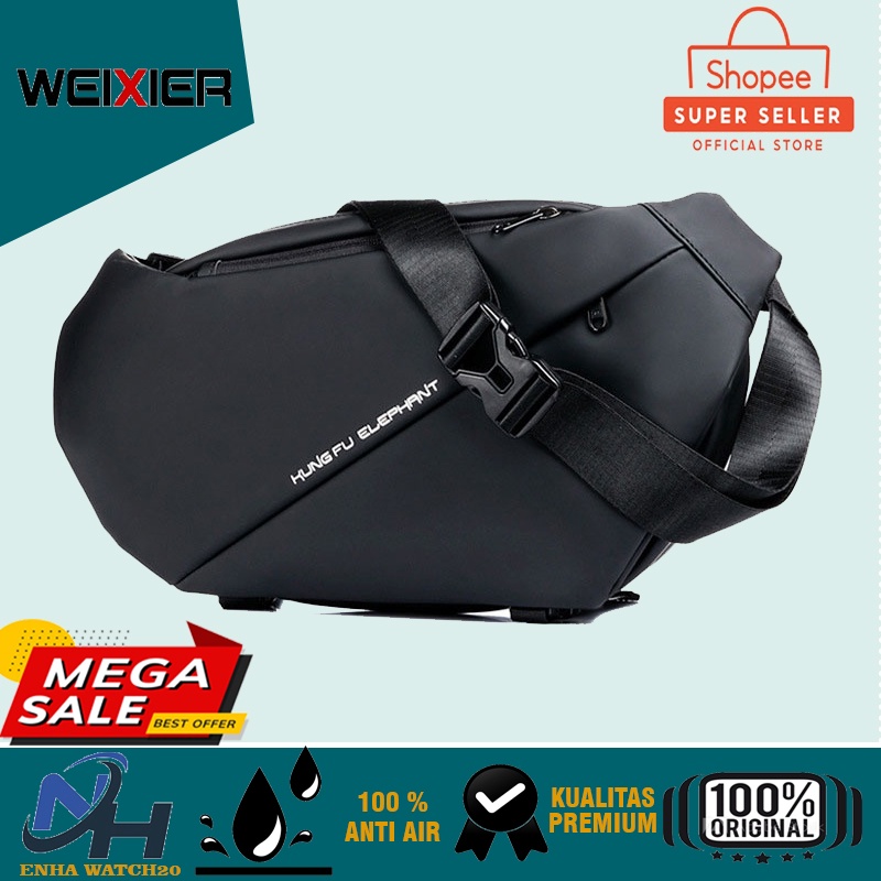 Tas Selempang Pria Kasual Polos Hitam Slempang Cowok Keren Slingbag Bahu Pria WEIXIER KE202 Kungfu E
