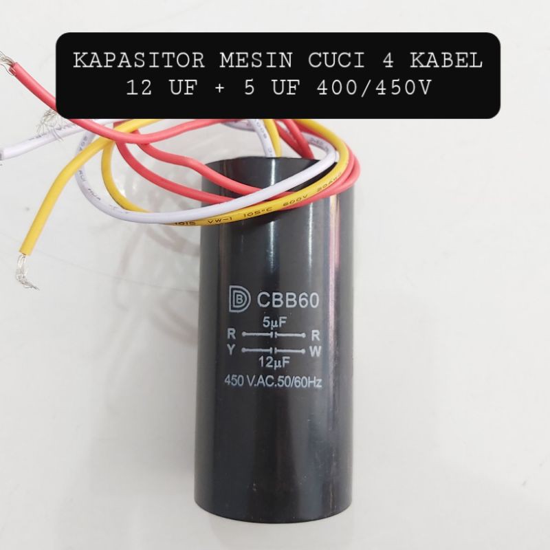 KAPASITOR MESIN CUCI 12+5 UF 400/450V 4 KABEL 12UF + 5UF