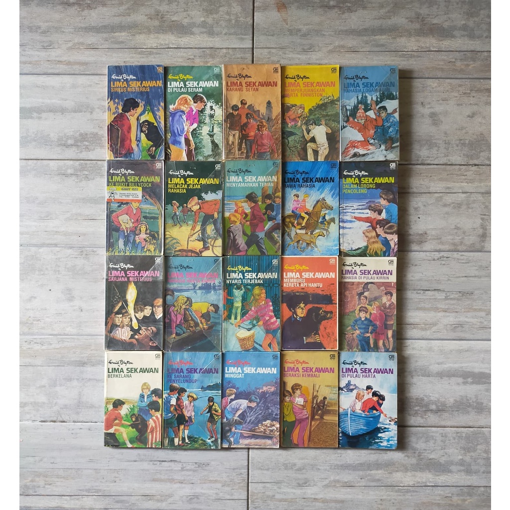 Paket Buku Novel Enid Blyton Serial Lima Sekawan Edisi Cover Lawas Cetakan Tahun 1980an 1-21 (-9)