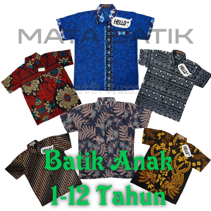 Kemeja Batik Anak - Batik Anak - Baju Batik Anak Laki Laki Umur 2-12 Tahun Hem Batik Anak Pendek