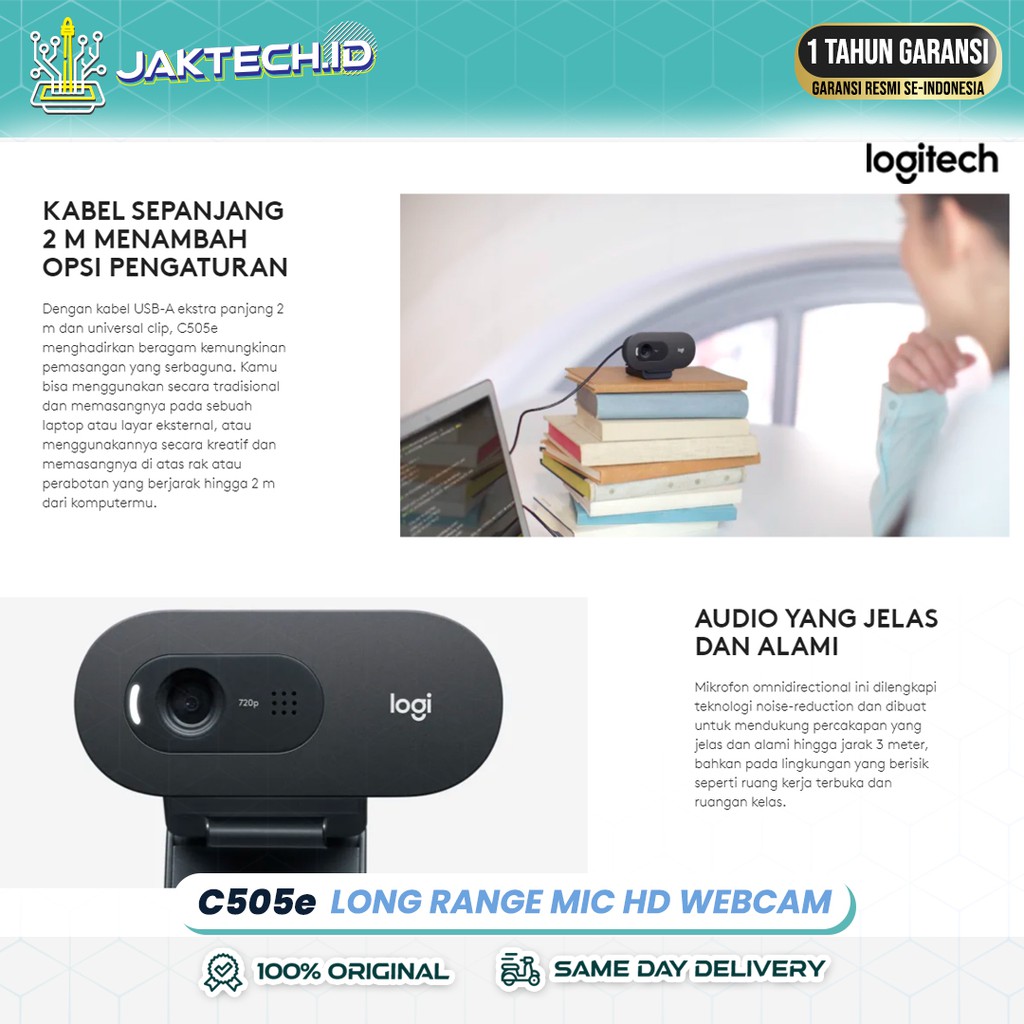 Logitech Webcam C505e LongRange Mic HD 720p Video Calling / GARANSI RESMI