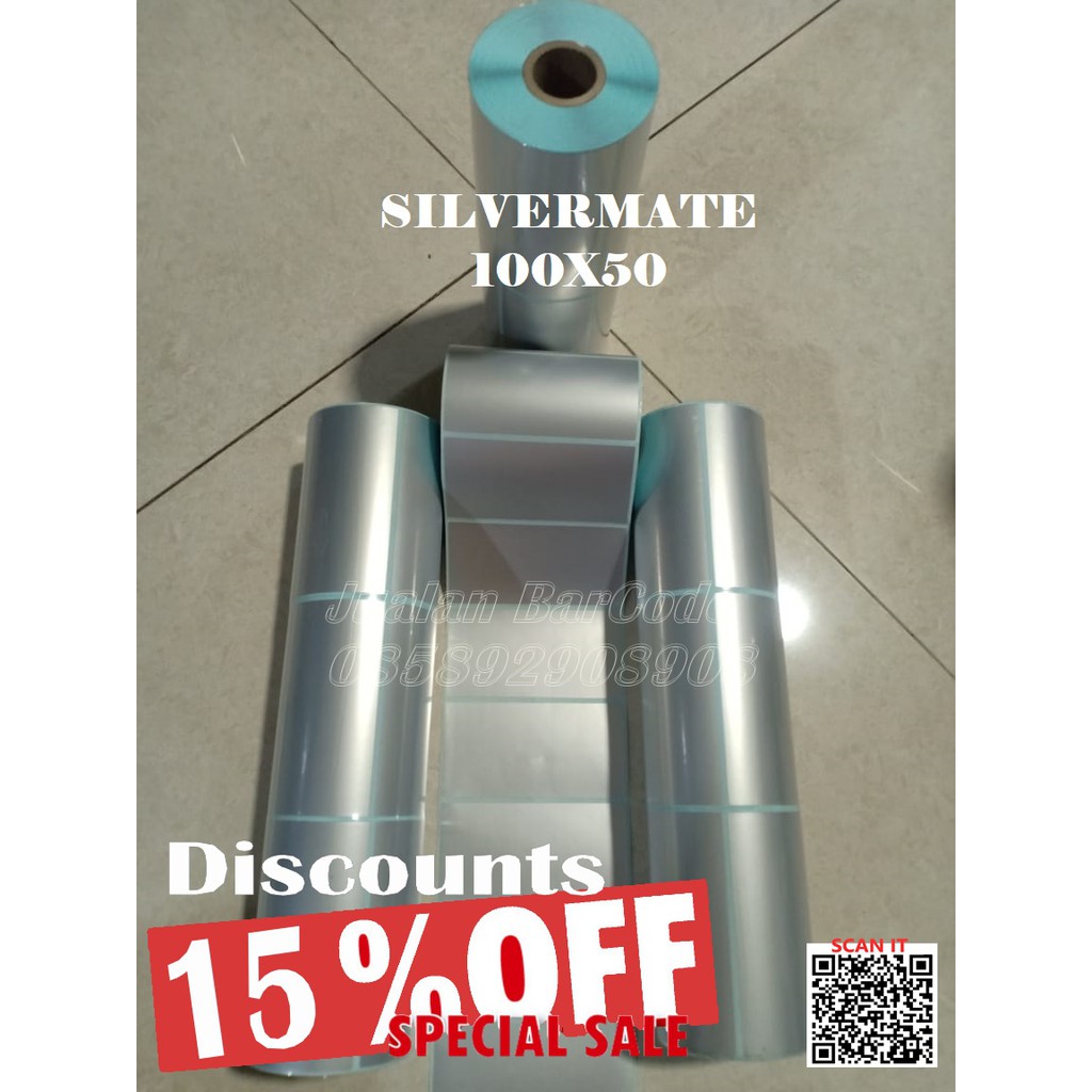 

KERTAS STIKER LABEL SILVERMATE SILVER MATE 100x50 | 100 x 50 MM | 10cm x 5cm CORE 1" 500 PCS