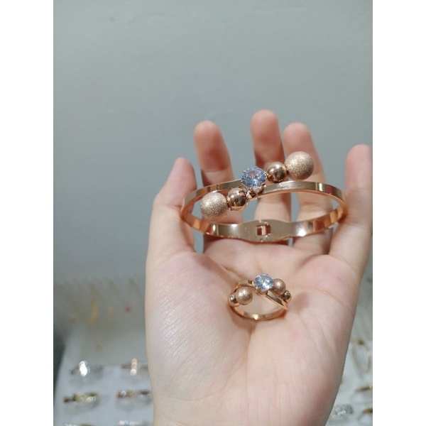 set gelang dan cincin boba rosegold