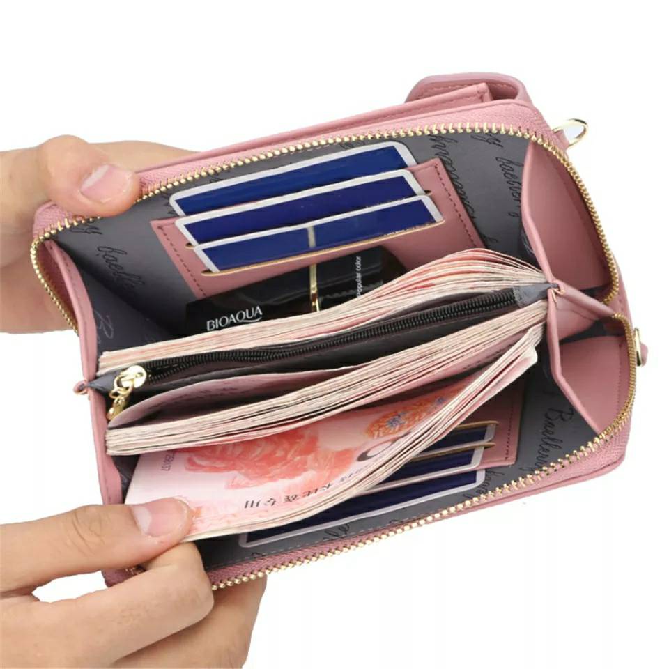 DOMPET HP SELEMPANG WANITA TALI PANJANG KULIT JERUK SALEM HITAM KOREA FASHION ABG RIELA MURAH BATAM